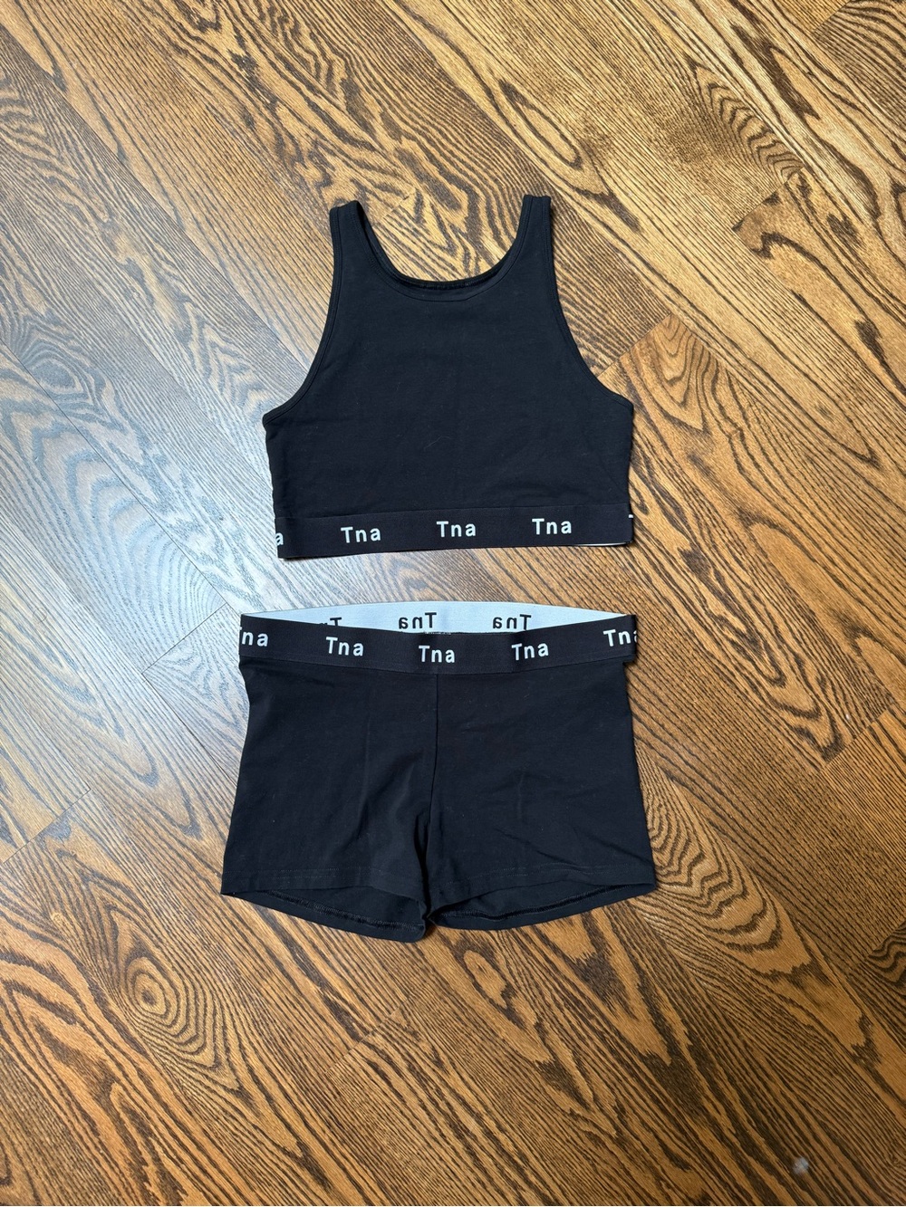 New TNA Women's Black Crop Sports Bra & Short Set